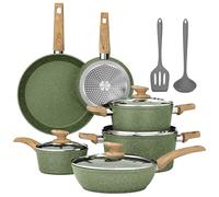 Kitchen Academy Lot Casserole et Poêle Induction 12 Pcs Batterie Cuisine | Antiadhésive en Granite Batterie de Cuisine Tout Feux, 100% Sain et Sans PFOA ni PFOS, Facile à Nettoyer