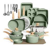 Kitchen Academy Lot de casseroles et poêles anti-adhésives pour induction | Ensemble de 30 ustensiles de cuisine et de pâtisserie, en granit vert, sans PFOA et PFOS, facile à nettoyer
