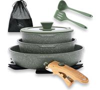 Kitchen Academy Set de 10 casseroles Set de poêles revêtement marbre Poignée Vert