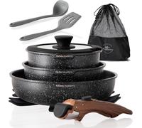 Kitchen Academy Set de casseroles 10 pcs. Poignée amovible pour tous les types de feux, casseroles à induction anti-adhésives, empilables, poêles de camping