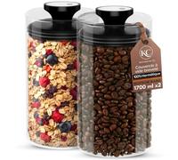 Kitchen&CO - Bocaux de rangement sous vide avec couvercle pour un total de 1 kg de grains de café, stockage hermétique, en verre, sans BPA, verre borosilicate, stockage durable (lot