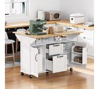 Kitchen Island Station de cuisson centrale multifonction 2 tiroirs 2 portes étagères ouvertes pliable pour plan de travail Blanc 120 x 40-60-80 cm
