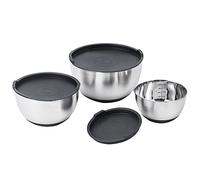 Kitchen Move Lot 3 Saladiers/Bols mélangeurs en acier inoxydable avec couvercle et bec verseur ALVA