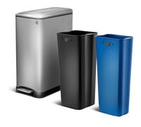KITCHEN MOVE Poubelle de cuisine à pédale tri sélectif recyclage 50L(30L+20L) EDGE en acier Inox brossé avec seau