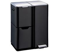 Poubelle de cuisine à pédale tri sélectif recyclage 60L(13+17+30L) HAJA en acier Inox Noir avec seau