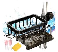 Kitchen Sink Faucet Organizer, Organisateur d'évier avec bac d'égouttage Amovible, Porte Eponge evier Cuisine, Support de Bouchon d'évier pour Cuisine, Salle de Bain, réservoir (Noir, Gauche)