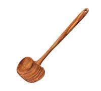 Kitchen Wooden Ladle, 7,8 cm Long Handle 2 in 1 Ergonomic Kitchen Spoon for Safe Non Stick Pan Stirring and Soup Serving Function for Cooking Pot, Restaurant Use, Natural Wood Finish