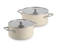 KitchenAid Advanced Forged Aluminium Lot De 2 Faitouts Avec Couvercles, 20 Cm/3,11 L Et 24 Cm/4,91 L, Batterie De Cuisine 4 Pièces, Antiadhésif Céramique Sans PFAS, Induction, Crème