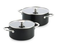 KitchenAid Advanced Forged Aluminium Lot De 2 Faitouts Avec Couvercles, 20 Cm/3,11 L Et 24 Cm/4,91 L, Batterie De Cuisine 4 Pièces, Antiadhésif Céramique Sans PFAS, Induction, Noir