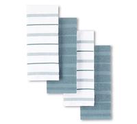KitchenAid Albany Lot de 4 torchons de Cuisine, Bleu Brouillard/Blanc, 40,6 x 66 cm
