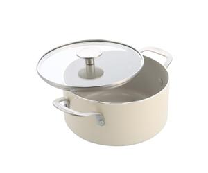 KitchenAid Aluminium Faitout Avec Couvercle En Verre, 20 cm/3,11 L, Revêtement Céramique Antiadhésif Sans PFAS, Induction, Four 160 °C, Lave-Vaisselle, Crème