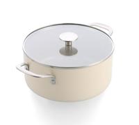 KitchenAid Aluminium Faitout Avec Couvercle En Verre, 24 cm/4,91 L, Revêtement Céramique Antiadhésif Sans PFAS, Induction, Four 160 °C, Lave-Vaisselle, Crème