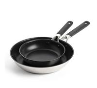 KitchenAid Classic Stainless Steel Ensemble de 2 Poêles à frire Antiadhésives en Céramique Saine en Acier Inoxydable Sans PFAS,20 cm et 28 cm,Clad,Induction,Poignée Stay-Cool,Four jusqu'à 160°C,Argent