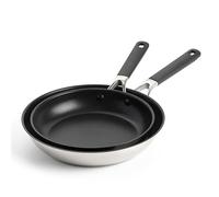 KitchenAid Classic Stainless Steel Ensemble de 2 Poêles à frire Antiadhésives en Céramique Saine en Acier Inoxydable Sans PFAS,24 cm et 28 cm,Clad,Induction,Poignée Stay-Cool,Four jusqu'à 160°C,Argent