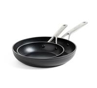 KitchenAid Forged Hardened Aluminium Ensemble de poêles à frire de 20 cm et 28 cm en céramique anodisée dure antiadhésive sans PFAS, résistant à l'induction et au four, noir.