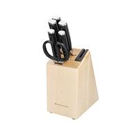 KitchenAid Gourmet Ensemble de 6 couteaux avec bloc de rangement, manches noirs, acier japonais - 5 couteaux, ciseaux et aiguiseur