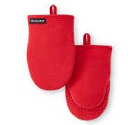 KITCHENAID Gourmet Series Gridlines Lot de 2 mini gants de cuisine résistants à la chaleur jusqu'à 315,6 °C, poignée en silicone souple, poignet magnétique, rouge passion, 14 x 22,9 cm