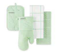 KitchenAid Lot de 4 Gants de Cuisine matelassés en Coton éponge - Résistants à la Chaleur - Poignée en Silicone - 40,6 x 66 cm, 17,8 x 33 cm et 17,8 x 25,4 cm - Vert Pistache