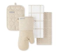 KITCHENAID Lot de 4 Gants de Cuisine matelassés en Coton éponge - Résistants à la Chaleur - Poignée en Silicone - 40,6 x 66 cm, 17,8 x 33 cm et 17,8 x 25,4 cm - Milkshake