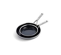 KitchenAid Multi-Ply Stainless Steel Ensemble de poêles à frire antiadhésives en céramique sans PFAS en acier inoxydable de 20 cm et 28 cm, Induction, Multi Clad, Silver