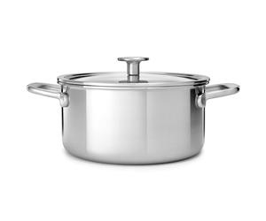 KitchenAid MultiPly 3PLY Casserole en Acier Inoxydable Sans PFAS avec Couvercle en Verre, 24 cm/4,9 L,Triply, Multiclad, Induction, Va au Four jusqu'à 220°C, Lave-Vaisselle, Argent