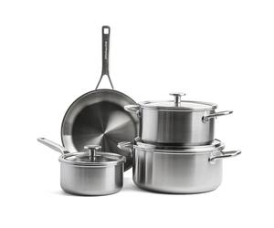 KitchenAid MultiPly 3PLY Stainless Steel PFAS-Free 7-Piece Cookware Pots and Pans Set, In rying Pan, Casseroles, Saucepan, Triply, Multiclad, Induction, Oven Safe up to 220°C,Dishwasher Safe,Silver