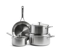 KitchenAid MultiPly 3PLY Stainless Steel PFAS-Free 7-Piece Cookware Pots and Pans Set, In rying Pan, Casseroles, Saucepan, Triply, Multiclad, Induction, Oven Safe up to 220°C,Dishwasher Safe,Silver