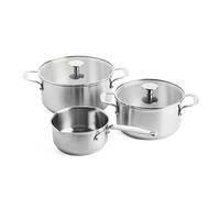 KitchenAid Stainless Steel Batterie de cuisine en acier inoxydable 3 couches antiadhésives, 5 pièces, compatible avec l'induction et le four, argenté
