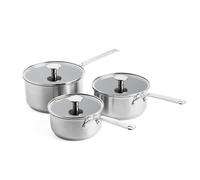 KitchenAid Stainless Steel Ensemble de casseroles antiadhésives en céramique sans PFAS de 16 cm, 18 cm et 20 cm en acier inoxydable, résistant à la chaleur, à l'induction et au four, argenté.