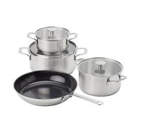 KitchenAid Stainless Steel Sheet Batterie de cuisine 4 pièces en acier inoxydable 16 cm/20 cm/24 cm et poêle à frire de 28 cm Passe au four et au lave-vaisselle Argenté