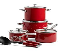 KitchenAid Steel Core Enamel Batterie de cuisine 10 pièces avec couvercles, émail d'ingénierie allemande, induction, va au four, lave-vaisselle, Rouge Empire