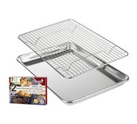 KITCHENATICS Plat à rôtir et à pâtisserie en Aluminium avec Grille en Acier Inoxydable: Plat à Biscuits avec Grille de Refroidissement - 24,4 x 33,02 CM (Petit)