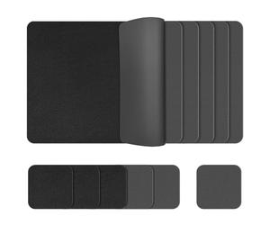 KitchenBoss Set de Table Double Face avec Dessous de Verre | Lot de 6 Dessous de table Imperméables et Antidérapants Aspect Cuir, Noir/Gris