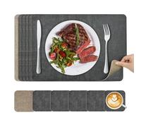 KitchenBoss Set de Table Lavable et Dessous de Verre, Dessous de Table Double Face, Lot de 6 Sets de Table avec Salle à Manger en PVC Gris Abricot, 43 x 30 cm.
