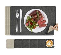 KitchenBoss Set de Table Lavable et Dessous de Verre, Sets de Table Dessous Double Face Résistant à la Chaleur et Antidérapant (Gris Beige,6 Set) 43x30cm