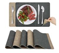 KitchenBoss Set de Table Lavable Plastique: Dessous de Table Double Face, Lot de 6 Sets de Table et Dessous de Verre (Gris Ahricot), Résistant à la Chaleur et Antidérapant 43x30cm,10x10cm