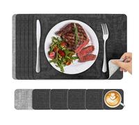 KitchenBoss Set de Table Lavable Plastique: Dessous de Table Rectangulaire | Lot de 6 Napperons et Sous-Verres | Double Face, Antidérapant, Résistant à la Chaleur & Anti-Taches (43x30cm) | Sets Aspect