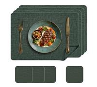 KitchenBoss Sets de Table Lavables et Dessous de Verre en Similicuir, Lot de 4 Dessous de Table pour la Cuisine, la Salle à Manger et Le Bureau, Vert, 43 x 30 cm