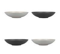 KitchenCraft - Assiettes Creuses en Grès Émaillé, Livrés dans un Coffret Cadeau, 22 cm, Lot de 4, Motif Texturé, Gris / Noir