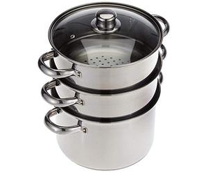 KitchenCraft Casseroles Pour Cuire Les Aliments À La Vapeur, Cuiseur À Vapeur À 3 Niveaux, Résistant À L'Induction, En Acier Inoxydable, Dans Une Boîte Cadeau, 22 cm (9''), Argenté