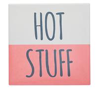KitchenCraft Dessous de plat carré en céramique "Hot Stuff" avec dos en liège, 2 x 2 cm (8") - Rouge / Blanc