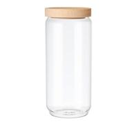 KitchenCraft Idilica bocal de stockage en verre avec couvercle en bois de hêtre, boîte en verre hermétique avec couvercle en bois pour le stockage et l'organisation de la cuisine, 1000ml