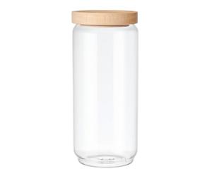 KitchenCraft Idilica bocal de stockage en verre avec couvercle en bois de hêtre, boîte en verre hermétique avec couvercle en bois pour le stockage et l'organisation de la cuisine, 1000ml