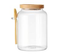 KitchenCraft Idilica, bocal en verre avec couvercle en bois de hêtre et cuillère en bambou, boîte en verre hermétique avec couvercle en bois pour le stockage et l'organisation de la cuisine, 1200ml