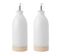 KitchenCraft Idilica Stoneware Oil and Vinegar Bottles, Set of 2 Ceramic Oil and Vinegar Versers with Unglazed Bases, Cream, 45ml