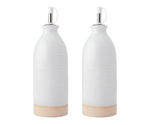 KitchenCraft Idilica Stoneware Oil and Vinegar Bottles, Set of 2 Ceramic Oil and Vinegar Versers with Unglazed Bases, Cream, 45ml