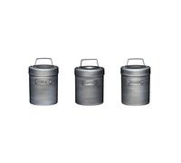 KitchenCraft Industrial Kitchen - Set de 3 Boîtes à Thé / Café / Sucre, Livrées dans un Coffret Cadeau, Métal Style Vintage