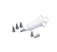 KitchenCraft - Kit de Décoration de Gâteau/Seringue à Piston avec Buses de Glaçage, 6 Embouts en Acier Inoxydable, Blanc