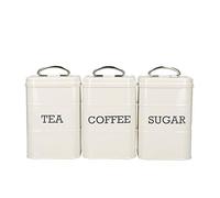 KitchenCraft Living Nostalgia - Set de 3 Boîtes à Thé / Café / Sucre, Livrées dans un Coffret Cadeau, Crème Antique