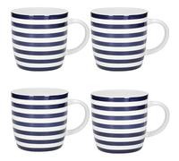 KitchenCraft Lot de 4 tasses à café rayées bleues et blanches